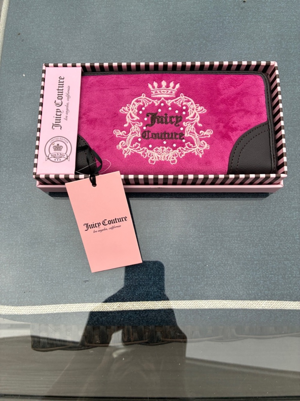 Juicy Couture Hot Pink Velour Zip-Around Logo Card Holder